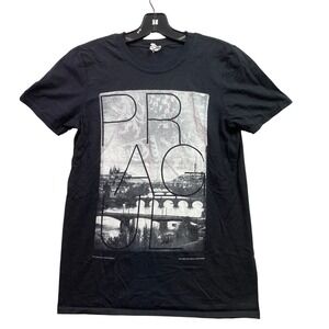 Prague Shirt Womens Small Czech‎ Republic Black Spell Out Vacation Travel